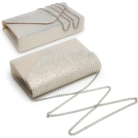 ⚡Women's Magnetic Closure Chain Strap Crossbody Envelope Cream Clutch Handbag - Picture 2 of 6